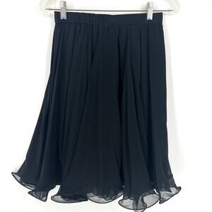 Vintage Black Ruffle Hem Silk Lined Skirt Chiffon Side Zip Size Small